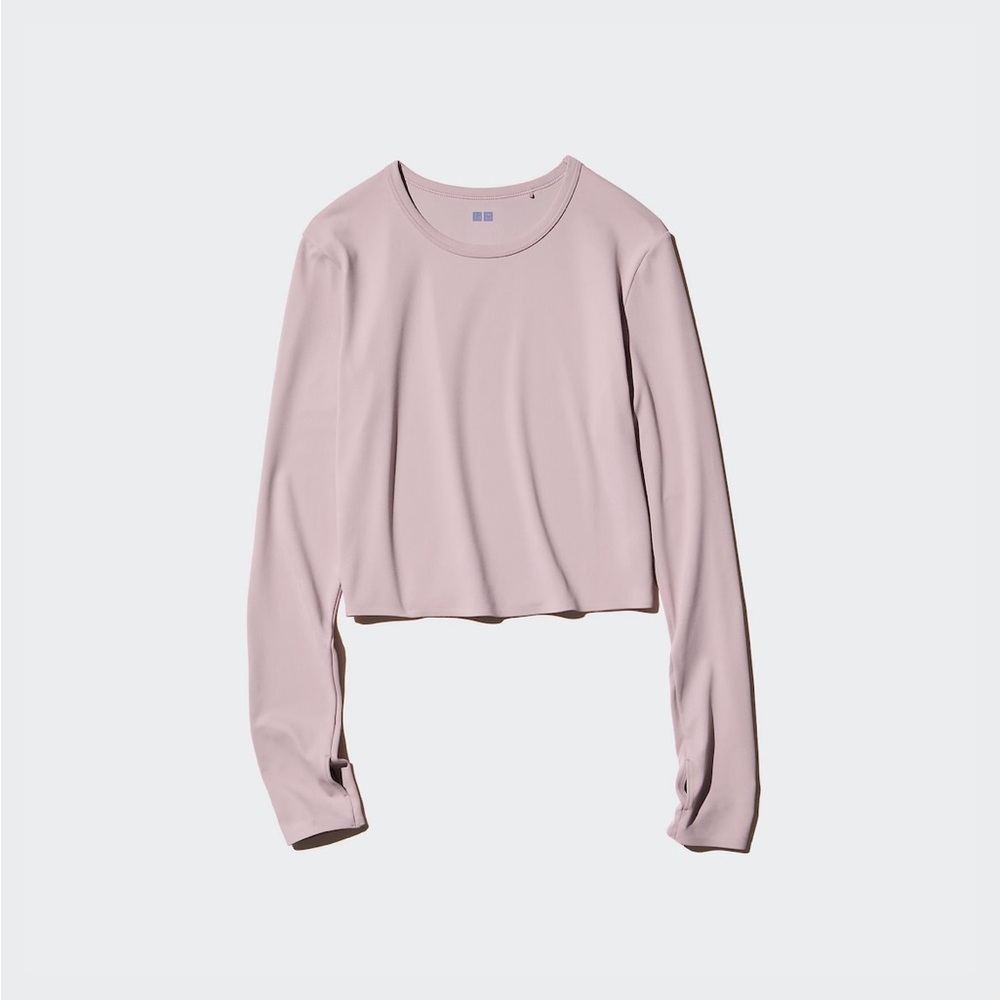 Uniqlo AIRism Ultra Stretch Cropped Long Sleeve Tee | Soft Pink | Women’s XS